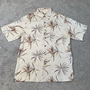CARIBBEAN Men's‎ Hawaiian Shirt Silk Blend Short Sleeve Button Floral MEDIUM